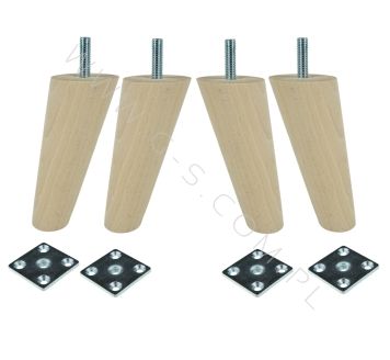 4 St. [10 CM] Holz Buche Massivholz  Schräg Möbelfüße 45/25 mm mit gewindebolzen M8 x 25 mm und Montageplatten