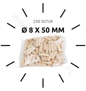 100 X kołek drewniany meblowy Ø 8 X 50 mm
