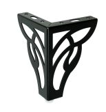 [13 CM] Möbelbein aus Stahl, dreieckig mit blumiges Design, mit Befestigungslöchern, Schwarz matt